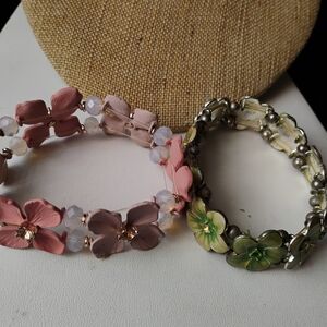 Floral Pink and Green Bracelet Set